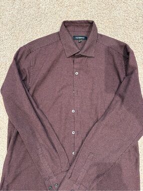 Westzeroone Men's Long-Sleeve Burgundy Check Dress Shirt